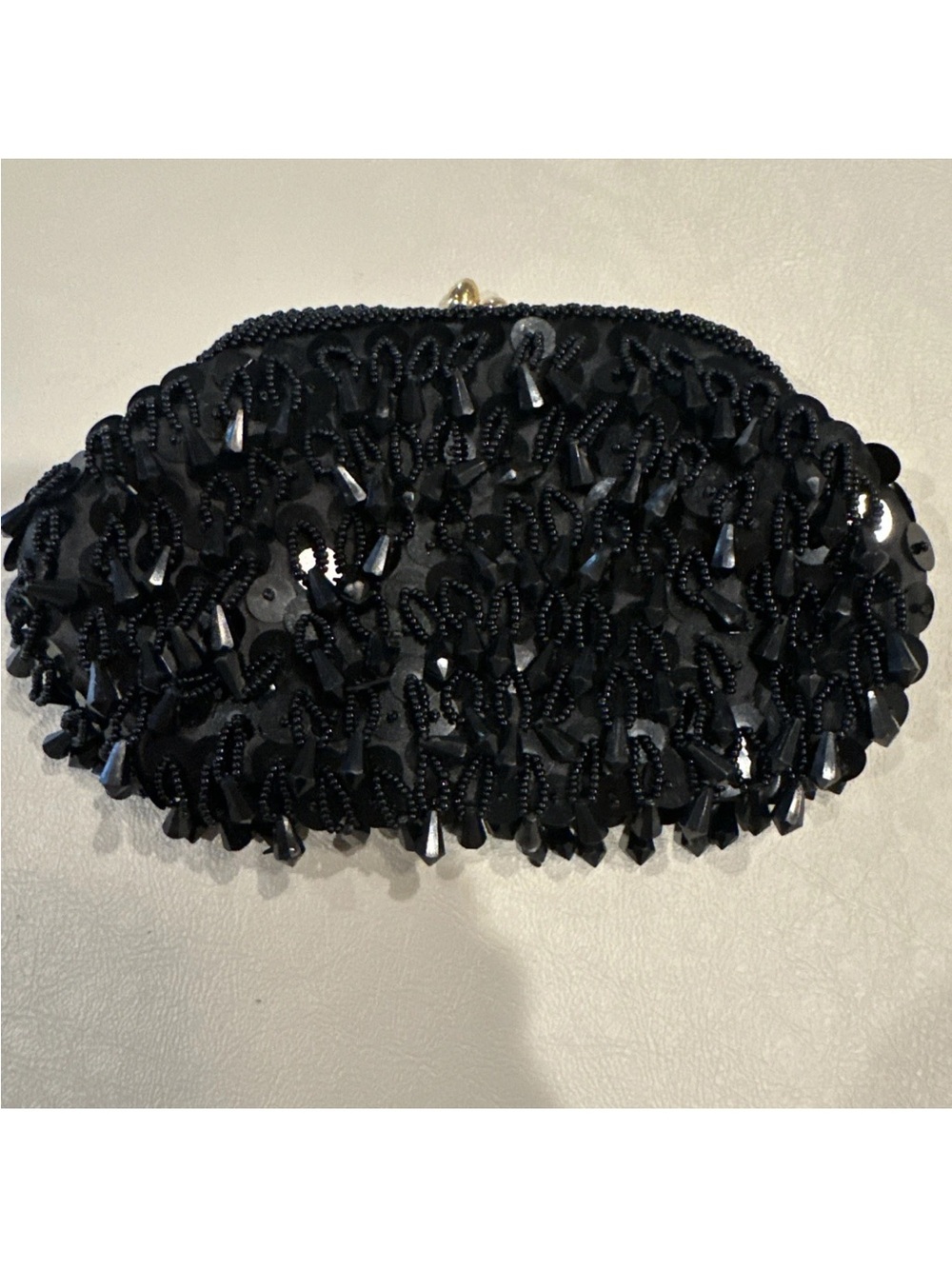 Vintage Black Beaded Evening Hand Bag Purse Hong Kong - Gold Kiss Lock